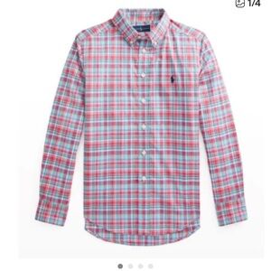 Ralph Lauren Poplin Boy’s Pink and Blue Plaid Button-Down Shirt size large 14-16